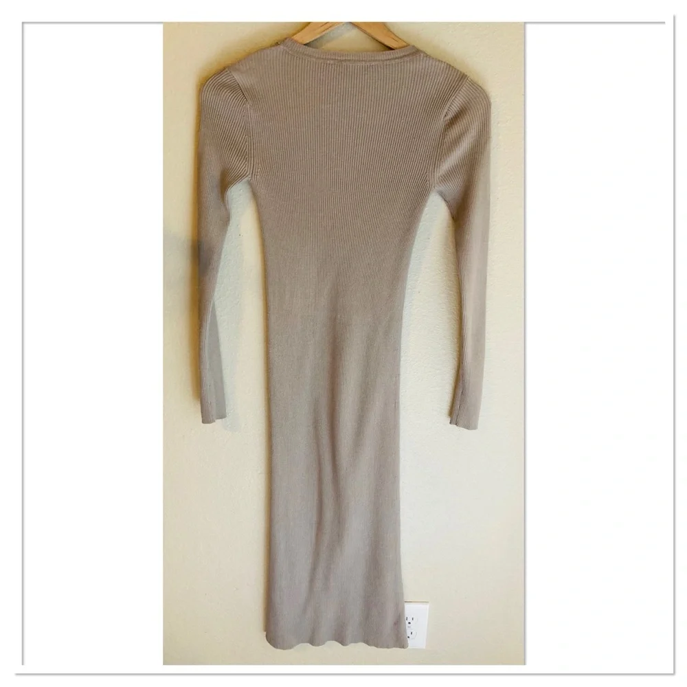 Zara Ribbed Knit Midi Dress Beige Taupe Size Small